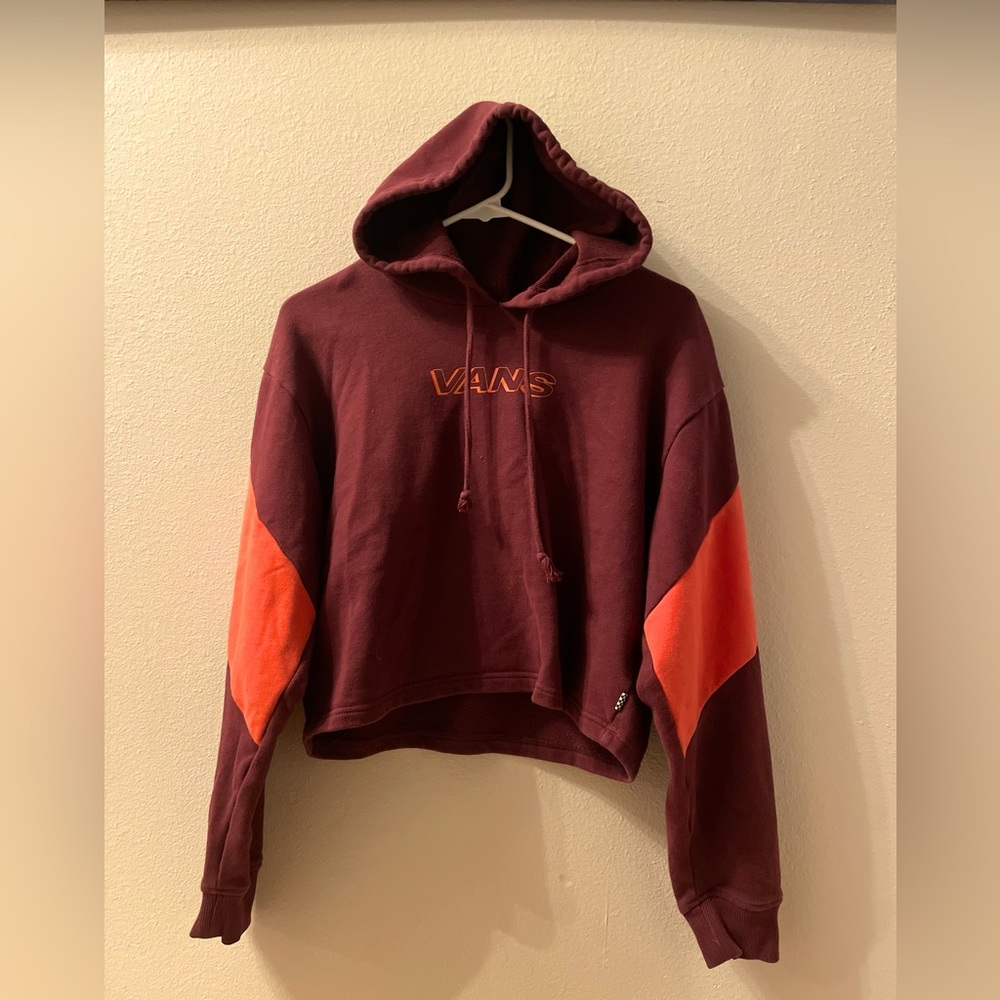 A cozy burgundy and sunset orange vans semi cropped hoodie